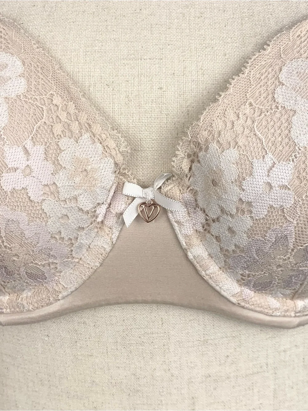 Victoria's Secret Demi Bra Beige Ivory Lace Mesh Underwire Lingerie Romantic 38B